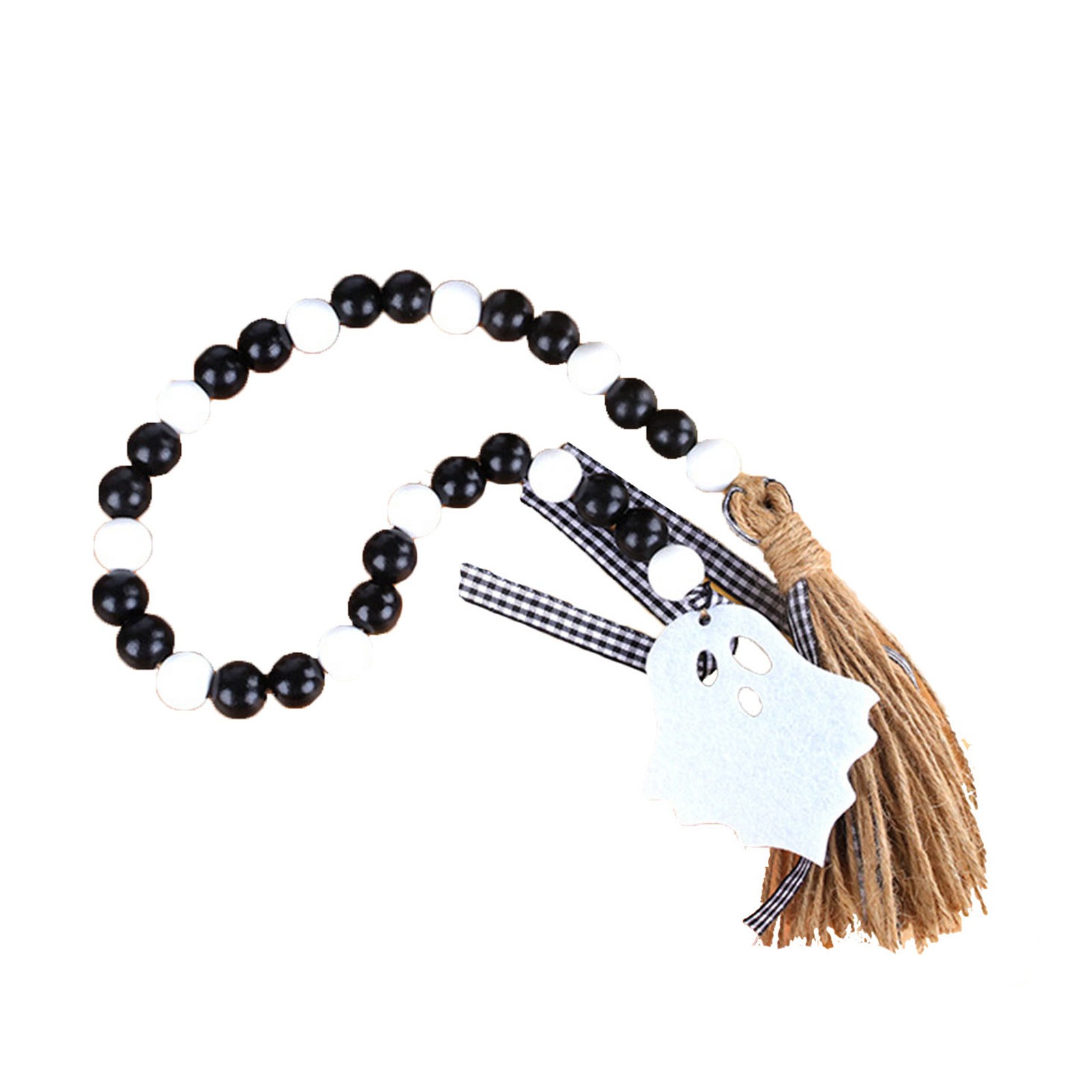 OAVQHLG3B Fall Wood Bead Garland Halloween Pumpkin Leaves Wooden Bead Tassels Ornament Thanksgiving Harvest Farmhouse Wooden Bead Tiered Tray Prayer Hanging Decorations